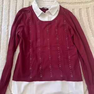Sioni Red Embellished Long Sleeve Button Down Shirt
